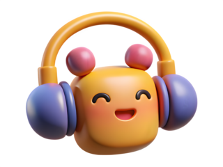 Cute cartoon snail character wearing headphones and smiling