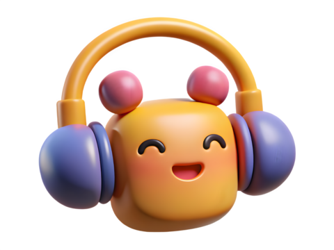 Cute cartoon snail character wearing headphones and smiling