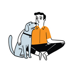 A man and his loyal dog sitting together on the floor, showcasing a deep bond of trust and companionship.