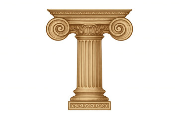 Fototapeta premium Elegant architectural column featuring intricate carvings and curving volutes, standing against clean minimalist backdrop