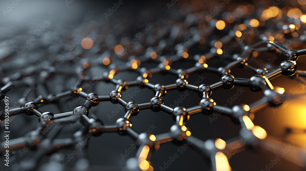 Poster microscopic view of a hexagonal lattice structure atoms connected by bonds