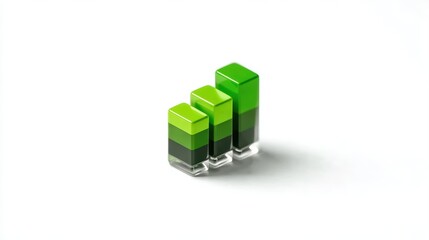 Vibrant Glass Icon Modern Bar Chart D with Green Gradient Texture, Perfect for Digital and Graphic Design Projects, Evoking a Sense of Innovation and Progress.