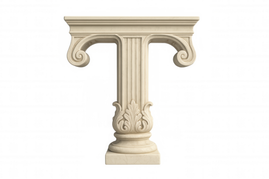 Classic stone letter t with ornate details, isolated on a transparent background, perfect for elegant typography or historical designs - Powered by Adobe