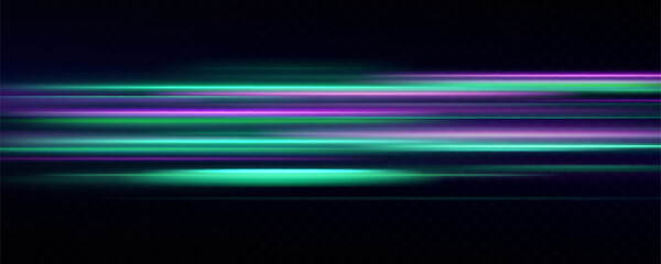 Futuristic Green and Purple Neon Light Streaks, Abstract Motion Speed Lines Glow Vector EPS