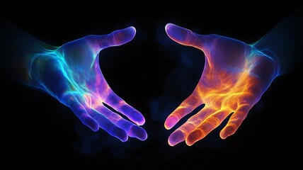 two colorful hands on the black backgrpound.