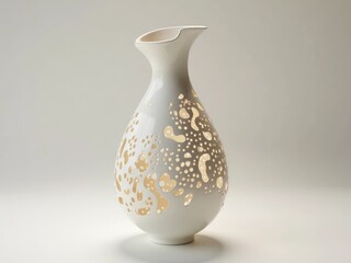 Elegant ceramic vase with intricate cut-out patterns, softly illuminated against a neutral backdrop
