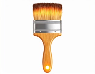 Paint Brush with Brown Bristles Silver Ferrule and Wooden Handle on White