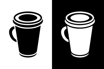 Coffee Cup Icon Flat on Black and White Background.