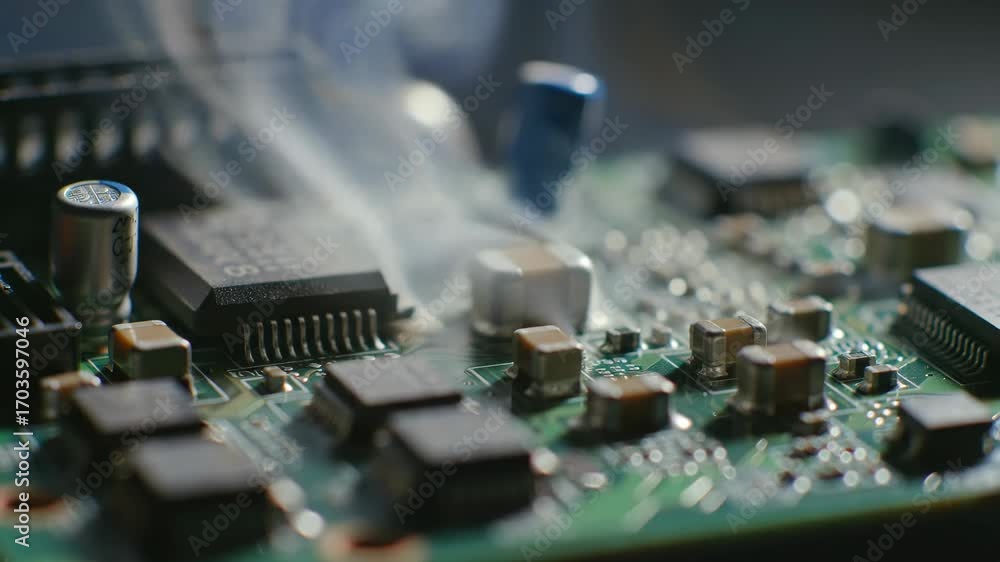 Poster close up of circuit board with components and traces electronics