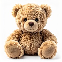 Fototapeta premium Classic Soft Brown Teddy Bear Sitting Comfortably on White Background in Studio Lighting