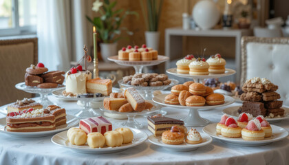 Naklejka premium Extravagant Cake and Pastry Table for a Special Event