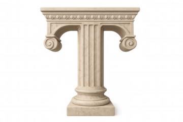 Beige stone column with capital and transparent background forming the letter t, perfect for architectural visualization or historical projects
