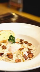 italian pasta cabonara with cheese