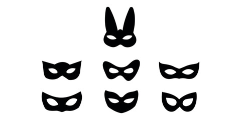 Vector illustration of various black silhouette masks for a masquerade ball or costume party adding an air of mystery and intrigue to any festive occasion 