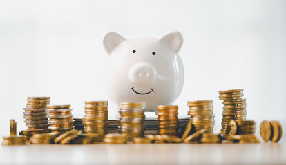 Money box filled with coins, saving cash, banking wisely, making sound investments can build...