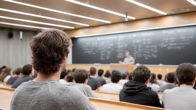 Students attending lectures in the lecture hall
