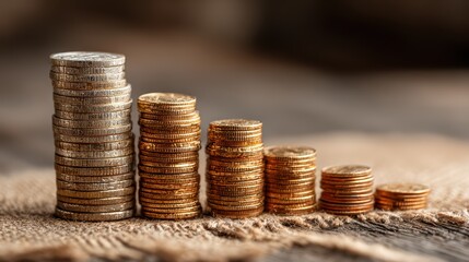 Stacked Coins Symbolizing Financial Growth and Stability on a Minimalistic Tabletop, Perfect for Business or Finance Projects, Evoking Sense of Confidence and Prosperity.