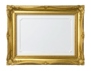 Decorative Gold Picture Frame with White Tones Isolated on Transparent Background PNG