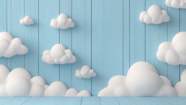 Pastel blue wall with white clouds