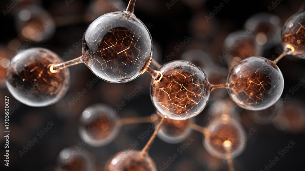 Aufkleber glowing spheres connected forming a complex network a microscopic view of molecular structure