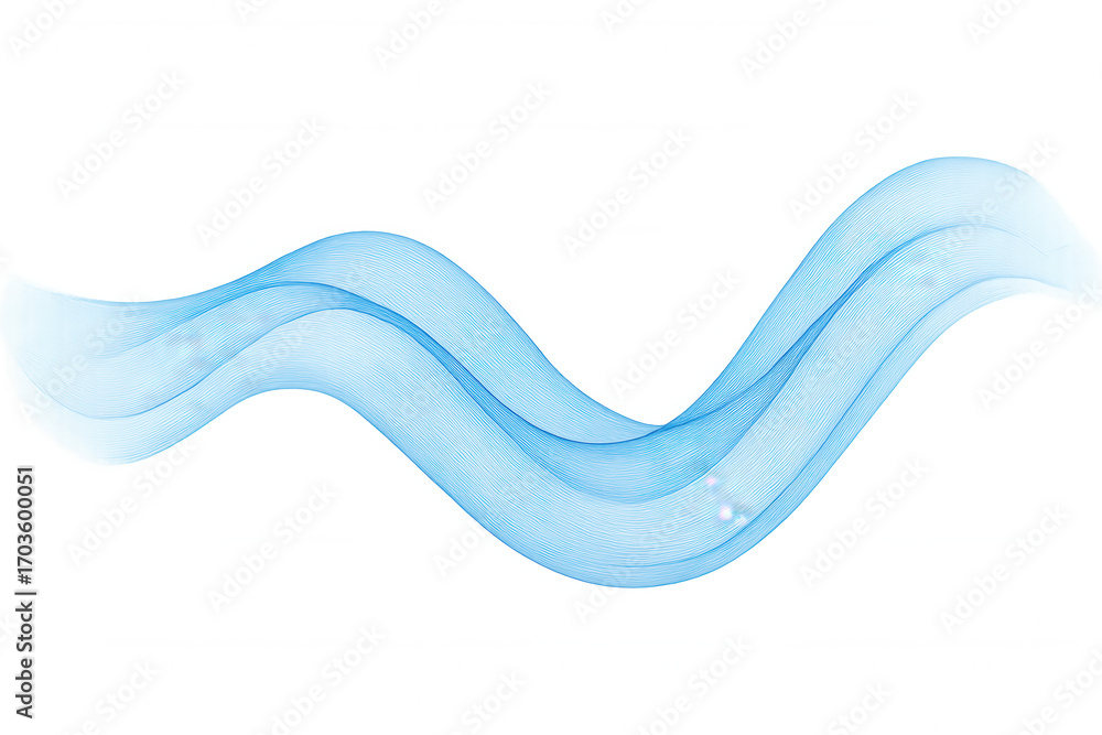 Poster soft blue wave gliding across transparent backdrop, generating fluid dynamic graphic design element