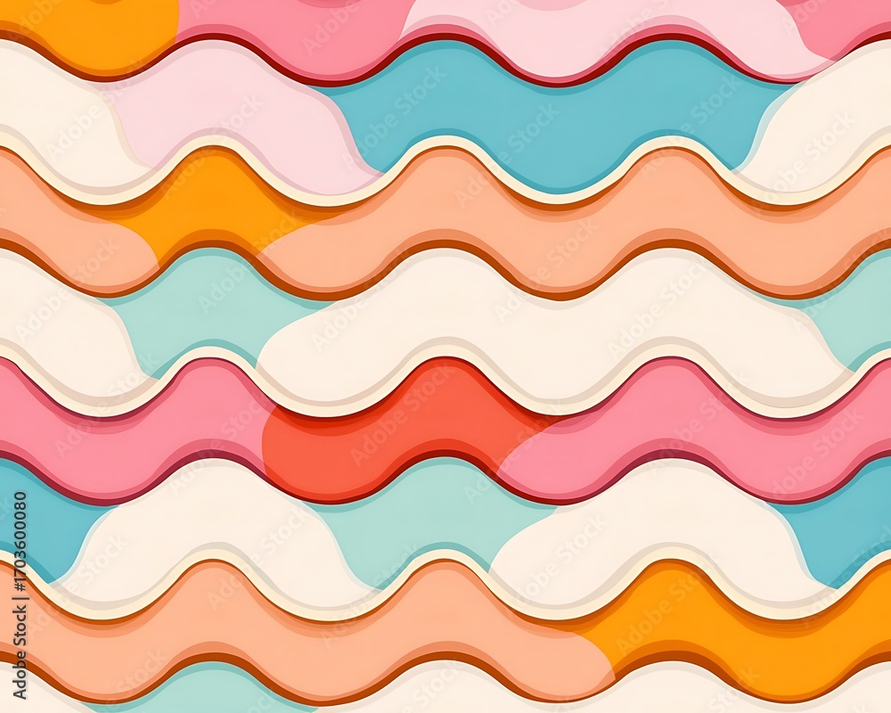 Poster colorful wavy pattern with soft pastel tones calming rhythms relaxation patterns