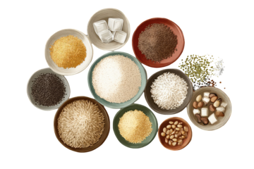 Assorted grains and legumes in small bowls