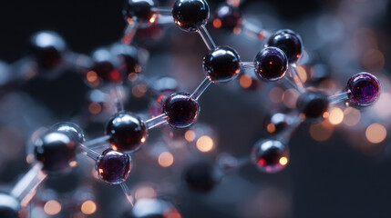 Molecular structure abstract art glowing spheres connected by rods science technology