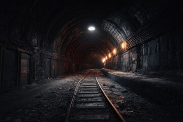 Dark, abandoned subway tunnel