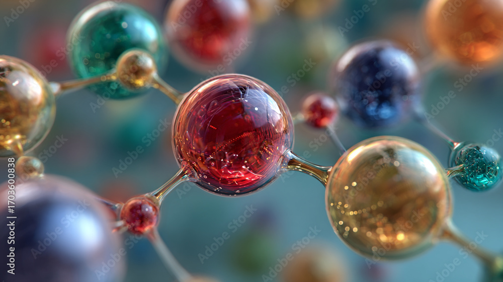 Aufkleber colorful spheres interconnected forming a complex network a 3d model of molecular structure