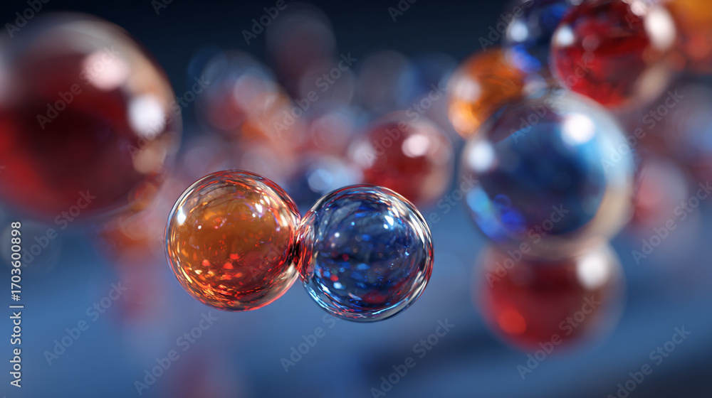 Poster colorful spheres float in a dark blue space creating an abstract and vibrant image