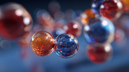 Colorful spheres float in a dark blue space creating an abstract and vibrant image