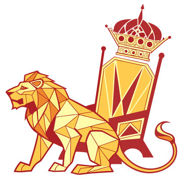 Geometric lion of judah with crown and throne