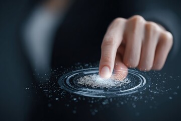 Close-up of hand touching digital fingerprint