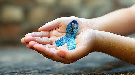 Embracing Hope With a Blue Ribbon Symbol of Awareness for Mental Health Initiatives
