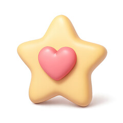 Luminous 3D cream-yellow star with a prominent soft pink heart at its center, radiating warmth and charm against a subtle gradient background. A perfect symbol of love, quality, and favoritism, ideal