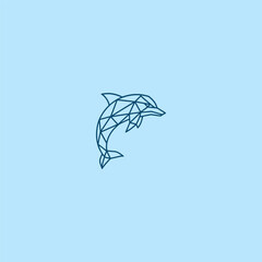 Dolphin swimming sea animal line art minimalist logo design.