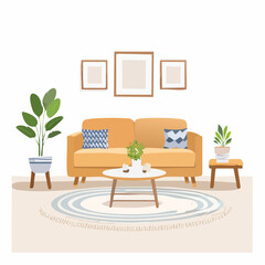 Stilvolle Couch im Wohnzimmer mit Couchtisch und Teppich