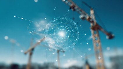 Abstract sphere with digital network in construction site background