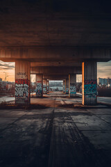 Illustration Street Life: A Gritty Cityscape under the Bridge