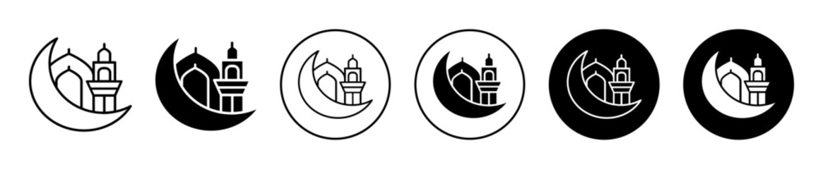 Mosque Icon with Crescent Moon, Isolated on White Background