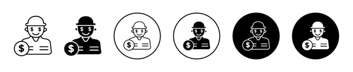 Man Icon with Dollar Signs in Hat, Isolated on White Background