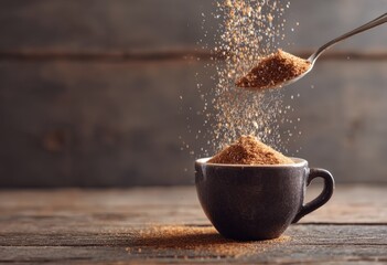 Brown Sugar Pouring from Spoon into Cup