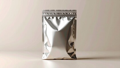 Silver Foil Pouch Packaging Mockup for Food Products on Neutral Background