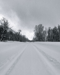 Road covered in deep snow