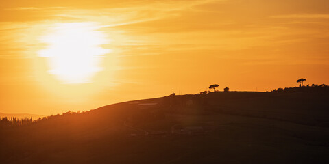 spring sunset over the tuscany hills, Italy
