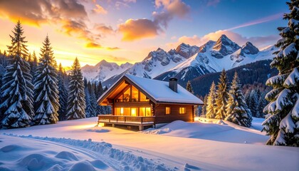 Winter mountain cabin