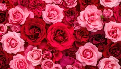 Obraz premium Collection of blooming roses in shades of pink and red conveying love affection and joy often associated with valentines day and special romantic occasions
