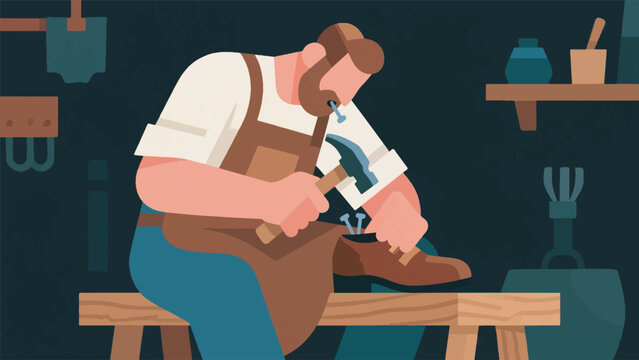 illustration of a cobbler working on repairing shoes vector design template