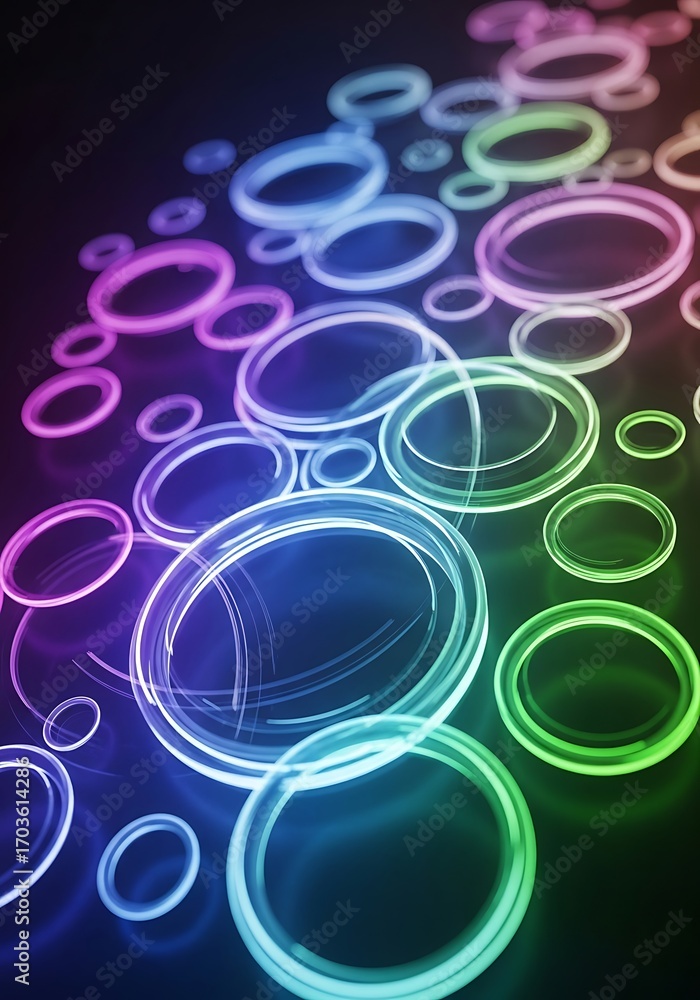 Poster iridescent rings of light arrayed against a dark subtle gradient field